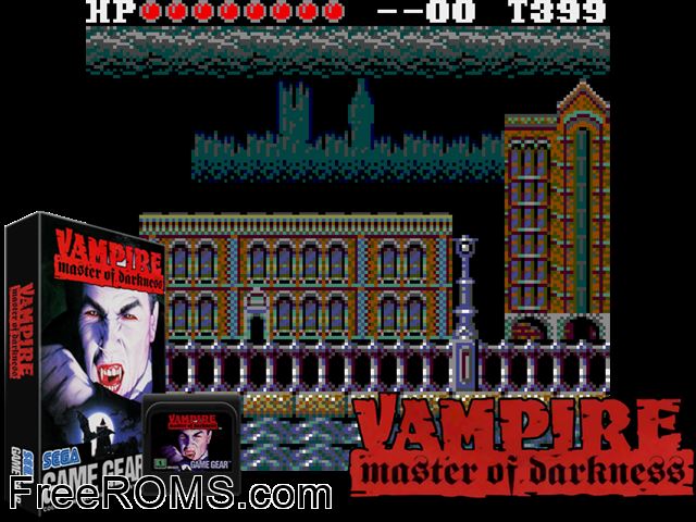 Vampire - Master of Darkness Game Gear game showing 3D box cover and gameplay screenshot